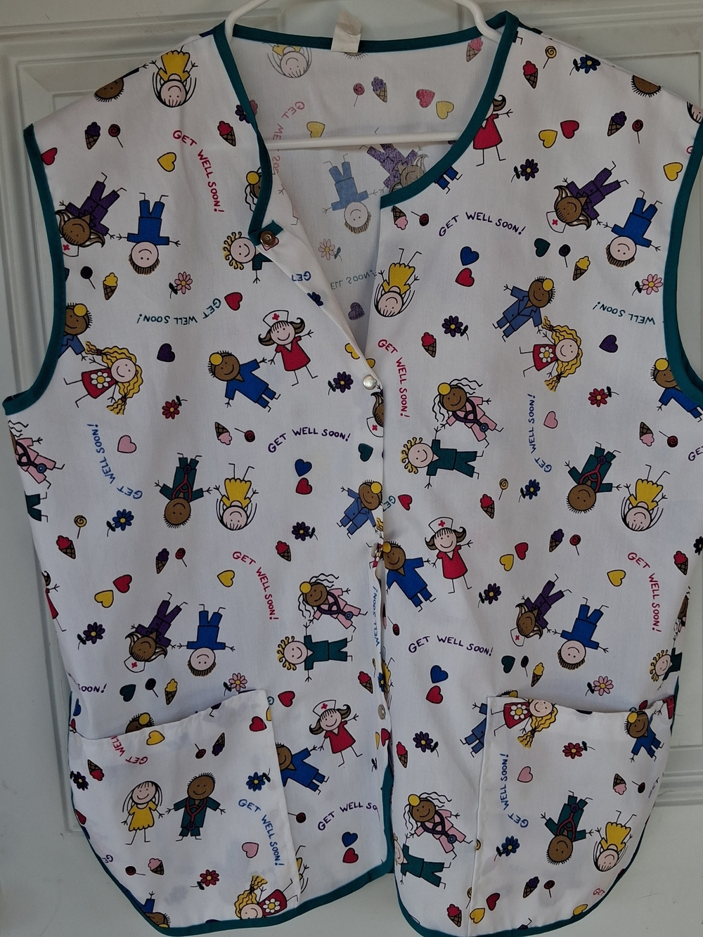 Printed Snap Front Top White & Blue Large
